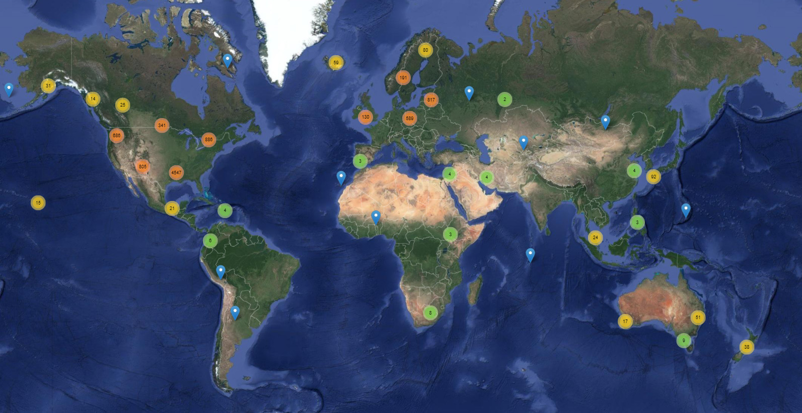 Map of disc golf courses worldwide